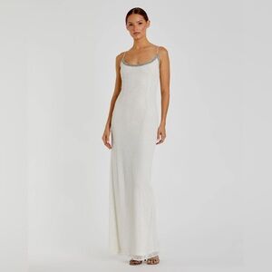 Mac duggal. White Beaded Spaghetti Strap Column Gown
 $398 USD 93551